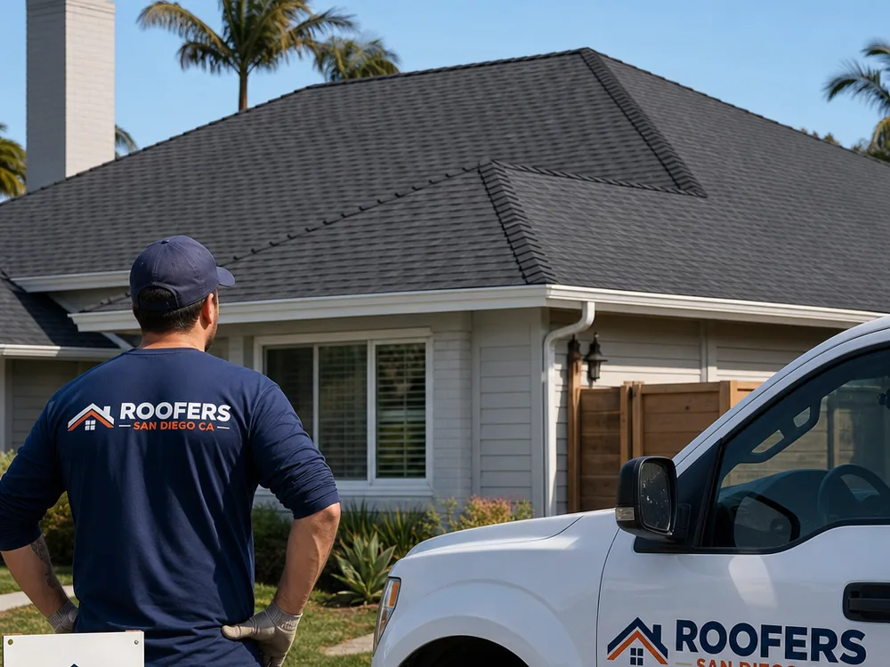Completed asphalt shingle roof on a San Diego home