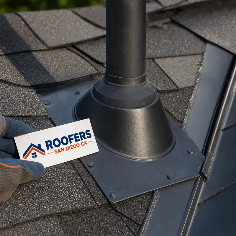 Properly installed flashing around a roof vent and valley with clean metalwork and intact underlayment