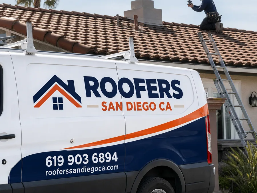 Roofing technician documenting flashing and roof penetrations with photos and notes